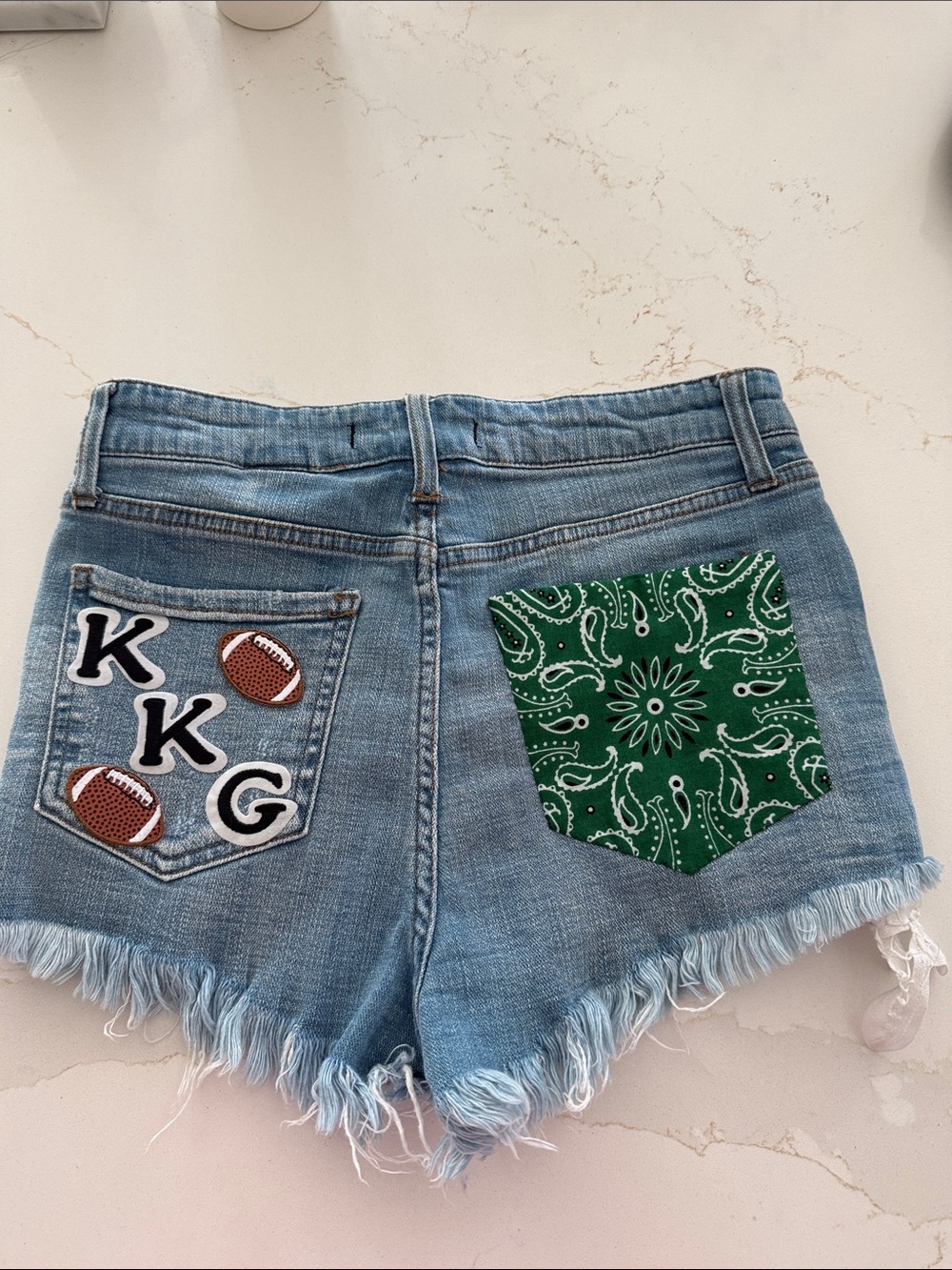 Women’s KKG Green Accent Denim Cutoff Shorts FOOTBALL TAILGATE SORORITY KAPPA SM